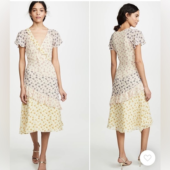 Joie Orita Silk Colorful Floral Print Flutter Sleeve V Neck Midi Dress Size 6 - Picture 4 of 15